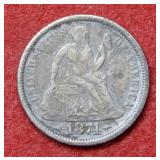 1874 Seated Liberty Silver Dime with Arrows