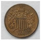 1866 Two Cent Piece - red & brown
