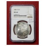 1881 S Morgan Silver Dollar NGC MS64