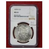1878 S Morgan Silver Dollar NGC MS63