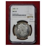 1881 Morgan Silver Dollar NGC MS62