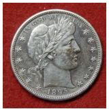 1895 S Barber Silver Half - cleaned
