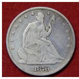 1876 Seated Liberty Silver Half Dollar