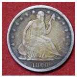 1860 S Seated Liberty Silver Half