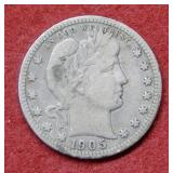 1905 S Barber Silver Quarter