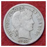 1902 S Barber Silver Dime