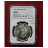 1921 Morgan Silver Dollar NGC MS63