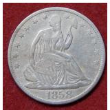 1858 O Seated Liberty Silver Half Dollar