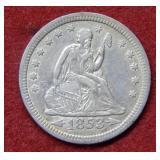 1853 Seated Liberty Silver Quarter - arrows & rays