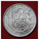 1872 Peru 1 Silver Sol Coin