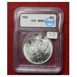 1922 Peace Silver Dollar ICG MS63