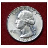 1964 D over D Washington Silver Quarter