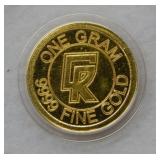 1 gram .999 Gold Bullion  Round