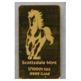 1/100 oz .999 Fine Gold Bullion Bar