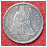 1875 Seated Liberty Silver Dime