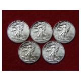 (5) 1/10oz .999 Walking Liberty Silver Bullion