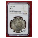 1922 D Peace Silver Dollar NGC MS63