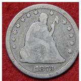 1873 Seated Liberty Silver Quarter - no arrows