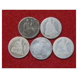 1835 Bust Dime & (4)Seated Liberty Silver Dimes
