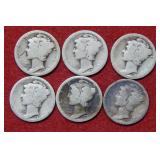 (6) 1921 Mercury Silver Dimes