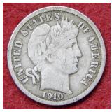 1910 D Barber Silver Dime