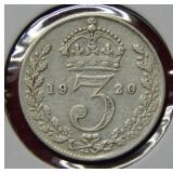1920 Great Britain Silver 3 Pence Coin