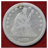 1877 CC Seated Liberty Silver Quarter