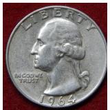 1964 D over D Washington Silver Quarter