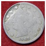 1908 Liberty Head Nickel with Planchet Error