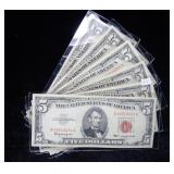 (6) Assorted Dates of $5 Red Seal Notes
