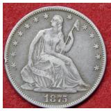 1875 Seated Liberty Silver Half Dollar Coin