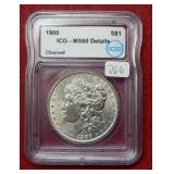 1900 Morgan Silver Dollar ICG MS60 Details/cleaned