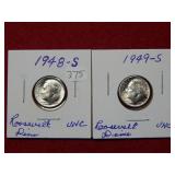 1948 S & 1949 S Roosevelt Silver Dime