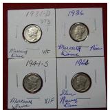 1931 D-1936-1941 S-1944 D Mercury Silver Dimes