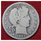1893 S Barber Silver Half