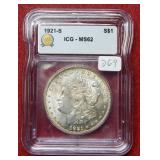 1921 S Morgan Silver Dollar ICG MS62