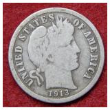 1913 S Barber Silver Dime