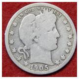 1905 S Barber Silver Quarter