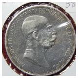 1908 Austria Silver 5 Corona Coin
