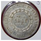 1853 Brazil Silver 1,000 Reis Coin