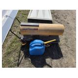 Kerosene heater; blue can