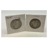 1909 & 1911 Barber Half Dollar Coin Pair