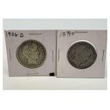 1899-P & 1906-D Barber Half Dollars - Two Coins