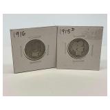 1915-D and 1916 Barber Quarter Pair
