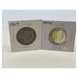 1907 & 1907-O Barber Half Dollars
