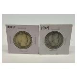 Two 1909 Barber Half Dollars