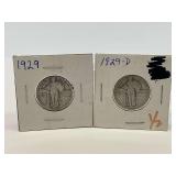 1929 & 1929-D Standing Liberty Silver Half Dollar Pair