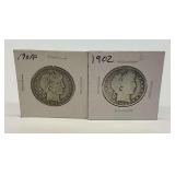 1901 & 1902 Barber Half Dollars