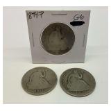 Lot of Three Liberty Seated and Braided Hair Half Dollar Coins