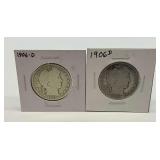 Two 1906-D Barber Quarter